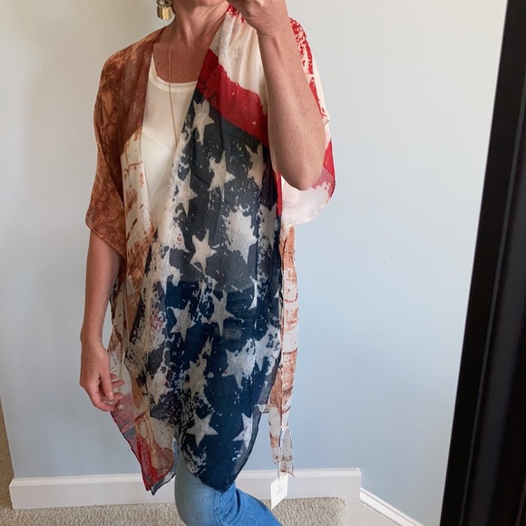 American Flag Print Boho Kimono - Picture 4 of 7